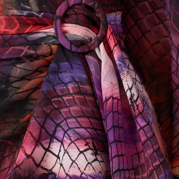 Flor Et.AI Python Mini Wrap Dress Pink Purple Size 2 Chiffon Work Designer $495 - Picture 2 of 5